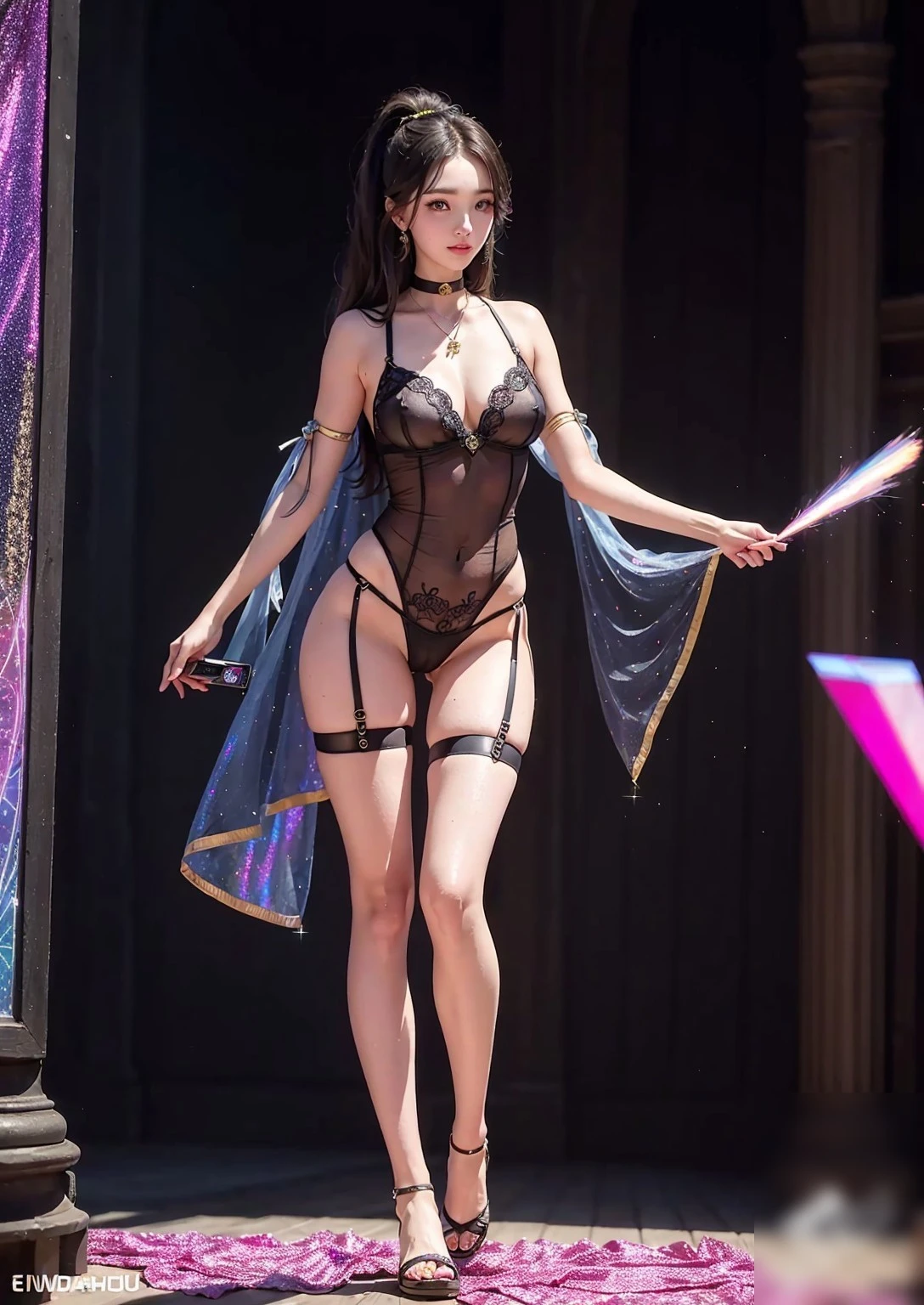 维多利亚的秘密：神秘夜色下的魅惑舞者，蕾丝透视装下的曼妙身姿，修长美腿与极致诱惑，火花棒点燃欲望之夜，性感尤物写真集
